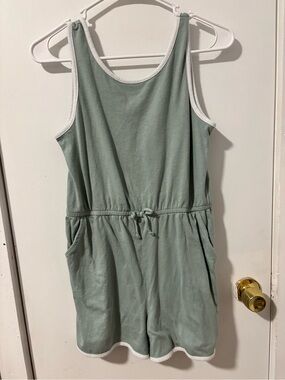 wonder nation Sage Green Sleeveless One-Piece Romper with White Trim